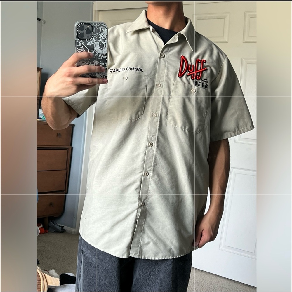 boxy cartoon simpsons duff tan work shirt